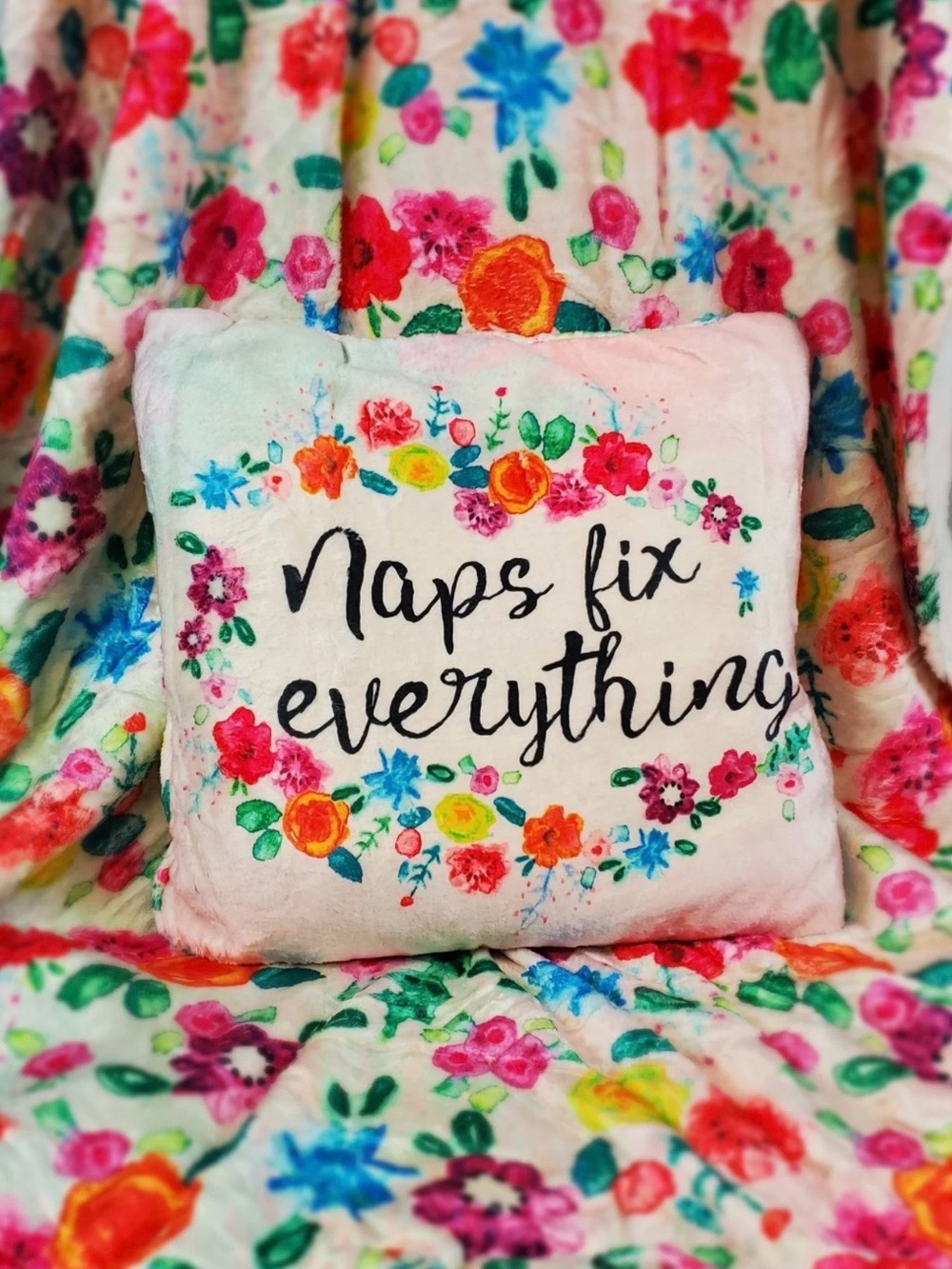 Natural Life Floral Naps Fix Everything Throw Pillow Blanket Boho